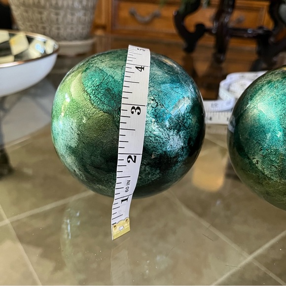 Decorative Spheres turquoise aqua blue green balls set of 2 - Picture 4 of 5